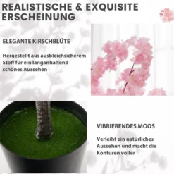 190 cm Künstlicher Kirschblütenbaum Kunstpflanze mit Blüten in Rosa Kunstbaum im Topf