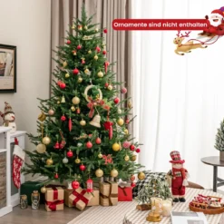210 cm Künstlicher Weihnachtsbaum beleuchtet aufklappbarer Christbaum mit 8 Lichtmodi Kunstbaum Weihnachten Grün