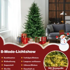 210 cm Künstlicher Weihnachtsbaum beleuchtet aufklappbarer Christbaum mit 8 Lichtmodi Kunstbaum Weihnachten Grün