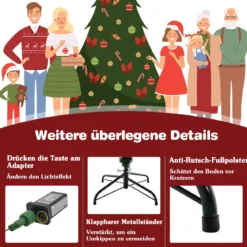 210 cm Künstlicher Weihnachtsbaum beleuchtet aufklappbarer Christbaum mit 8 Lichtmodi Kunstbaum Weihnachten Grün