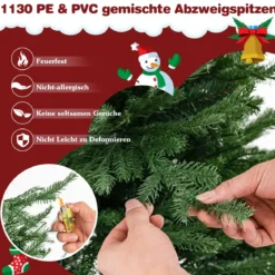 210 cm Künstlicher Weihnachtsbaum beleuchtet aufklappbarer Christbaum mit 8 Lichtmodi Kunstbaum Weihnachten Grün