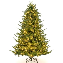 210 cm Künstlicher Weihnachtsbaum beleuchtet aufklappbarer Christbaum mit 8 Lichtmodi Kunstbaum Weihnachten Grün