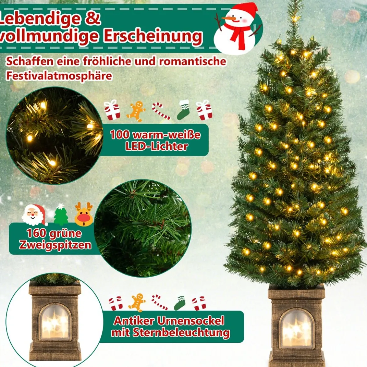 120 cm Künstlicher Weihnachtsbaum im Topf mit Beleuchtung & Timer Tannenbaum Topfbaum