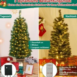 120 cm Künstlicher Weihnachtsbaum im Topf mit Beleuchtung & Timer Tannenbaum Topfbaum