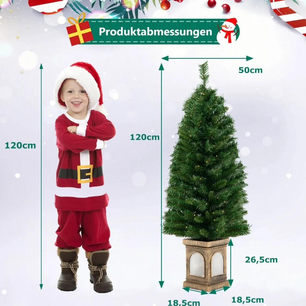 120 cm Künstlicher Weihnachtsbaum im Topf mit Beleuchtung & Timer Tannenbaum Topfbaum