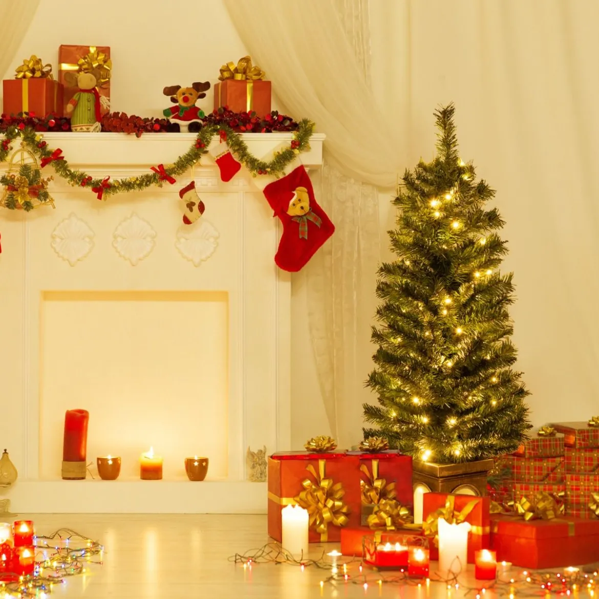 120 cm Künstlicher Weihnachtsbaum im Topf mit Beleuchtung & Timer Tannenbaum Topfbaum