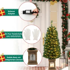 120 cm Künstlicher Weihnachtsbaum im Topf mit Beleuchtung & Timer Tannenbaum Topfbaum