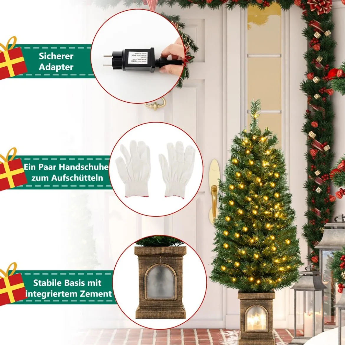 120 cm Künstlicher Weihnachtsbaum im Topf mit Beleuchtung & Timer Tannenbaum Topfbaum