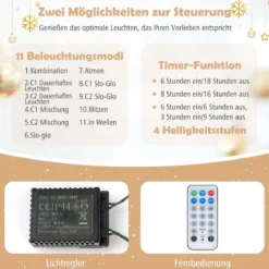 120 cm Künstlicher Weihnachtsbaum im Topf mit 100 Bunten LED-Lichtern & & Rote Beeren