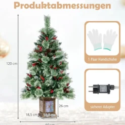 120 cm Künstlicher Weihnachtsbaum im Topf mit 100 Bunten LED-Lichtern & & Rote Beeren