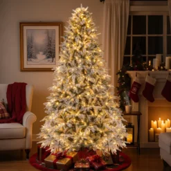 240 cm Künstlicher Weihnachtsbaum mit Beleuchtung & Schnee Tannenbaum Christbaum Kunstbaum