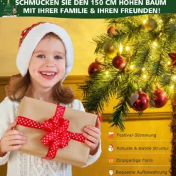 150 cm Künstlicher Weihnachtsbaum Beleuchtete Weihnachtspalme mit Warmweißen Lichtern
