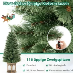 120 cm Künstlicher Weihnachtsbaum im Topf mit Beleuchtung & Lichtern & Timer & Zweigspitzen