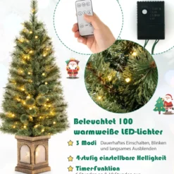 120 cm Künstlicher Weihnachtsbaum im Topf mit Beleuchtung & Lichtern & Timer & Zweigspitzen