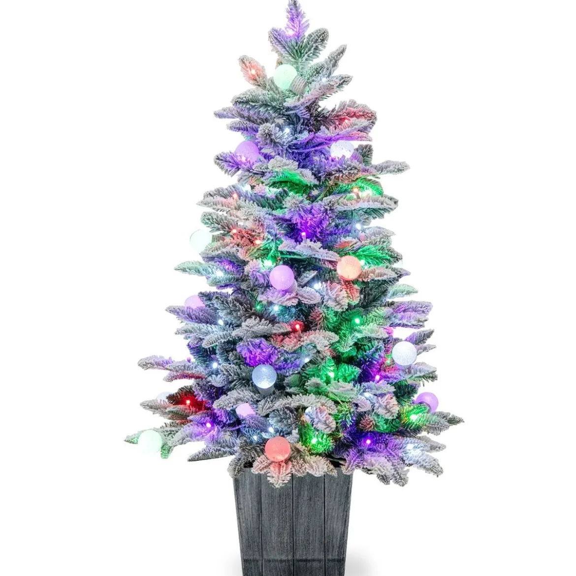 100cm Künstlicher Weihnachtsbaum beflockter Tannenbaum mit 80 mehrfarbigen LED-Lichtern
