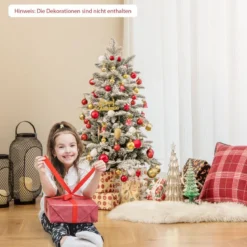 100cm Künstlicher Weihnachtsbaum beflockter Tannenbaum mit 80 mehrfarbigen LED-Lichtern
