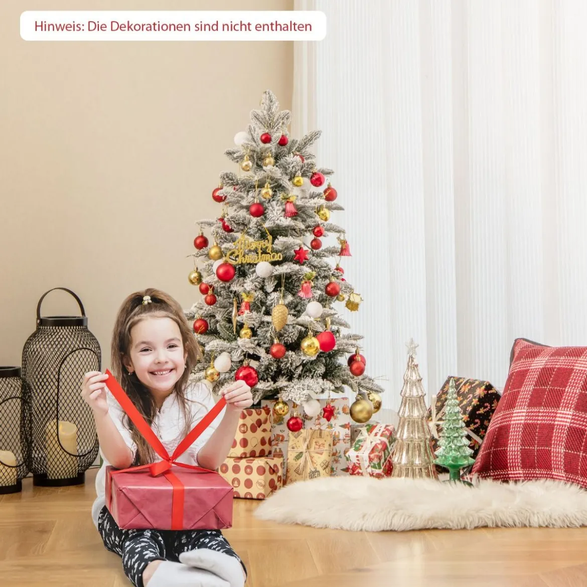 100cm Künstlicher Weihnachtsbaum beflockter Tannenbaum mit 80 mehrfarbigen LED-Lichtern