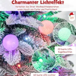 100cm Künstlicher Weihnachtsbaum beflockter Tannenbaum mit 80 mehrfarbigen LED-Lichtern
