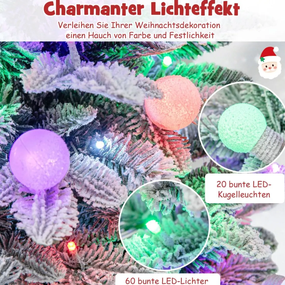 100cm Künstlicher Weihnachtsbaum beflockter Tannenbaum mit 80 mehrfarbigen LED-Lichtern