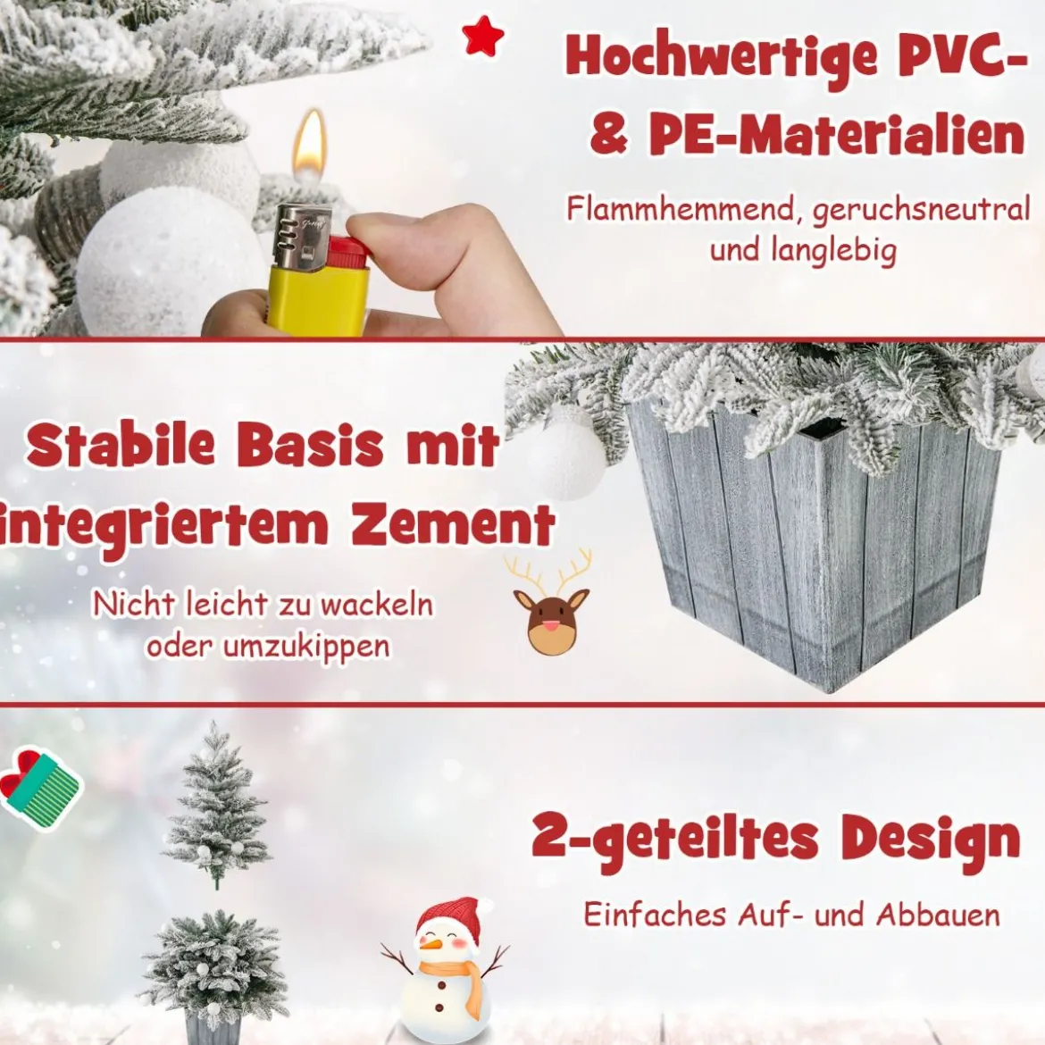 100cm Künstlicher Weihnachtsbaum beflockter Tannenbaum mit 80 mehrfarbigen LED-Lichtern
