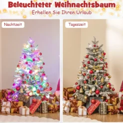 100cm Künstlicher Weihnachtsbaum beflockter Tannenbaum mit 80 mehrfarbigen LED-Lichtern