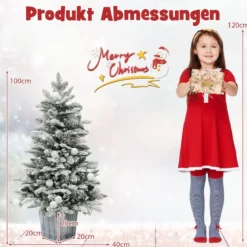 100cm Künstlicher Weihnachtsbaum beflockter Tannenbaum mit 80 mehrfarbigen LED-Lichtern