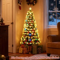 150 cm Künstlicher Weihnachtsbaum mit Beleuchtung & Sternspitze Mini Tannenbaum Christbaum