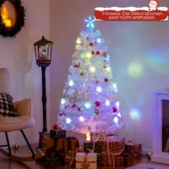 120 / 150 / 180 / 210cm Künstlicher Weihnachtsbaum mit Bunten LED-Lichtern & Glasfaser & Sternspitze Weiß
