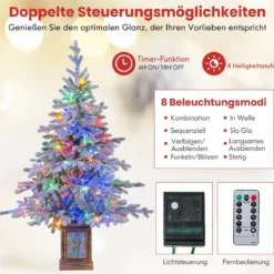 120 cm Künstlicher Weihnachtsbaum im Topf mit 100 Mehrfarbige & Warmweiße Dimmbare Lichter & Schnee