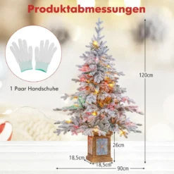 120 cm Künstlicher Weihnachtsbaum im Topf mit 100 Mehrfarbige & Warmweiße Dimmbare Lichter & Schnee