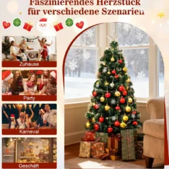 120 cm Künstlicher Weihnachtsbaum mit Beleuchtung & Sternspitze Mini Tannenbaum Christbaum