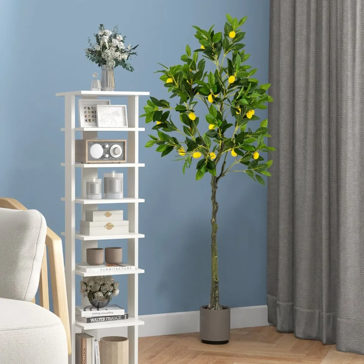 160 cm Künstlicher Zitronenbaum in realistischer Optik mit Topf & 27 Zitronen Limonenbaum Kunstpflanze