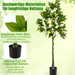 160 cm Künstlicher Zitronenbaum in realistischer Optik mit Topf & 27 Zitronen Limonenbaum Kunstpflanze