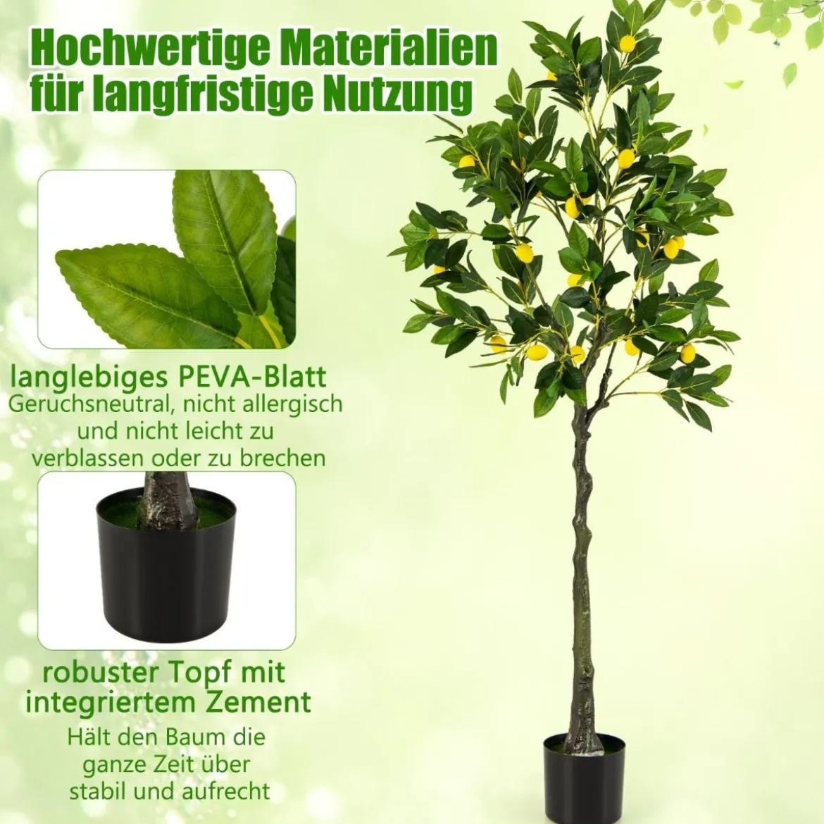 160 cm Künstlicher Zitronenbaum in realistischer Optik mit Topf & 27 Zitronen Limonenbaum Kunstpflanze