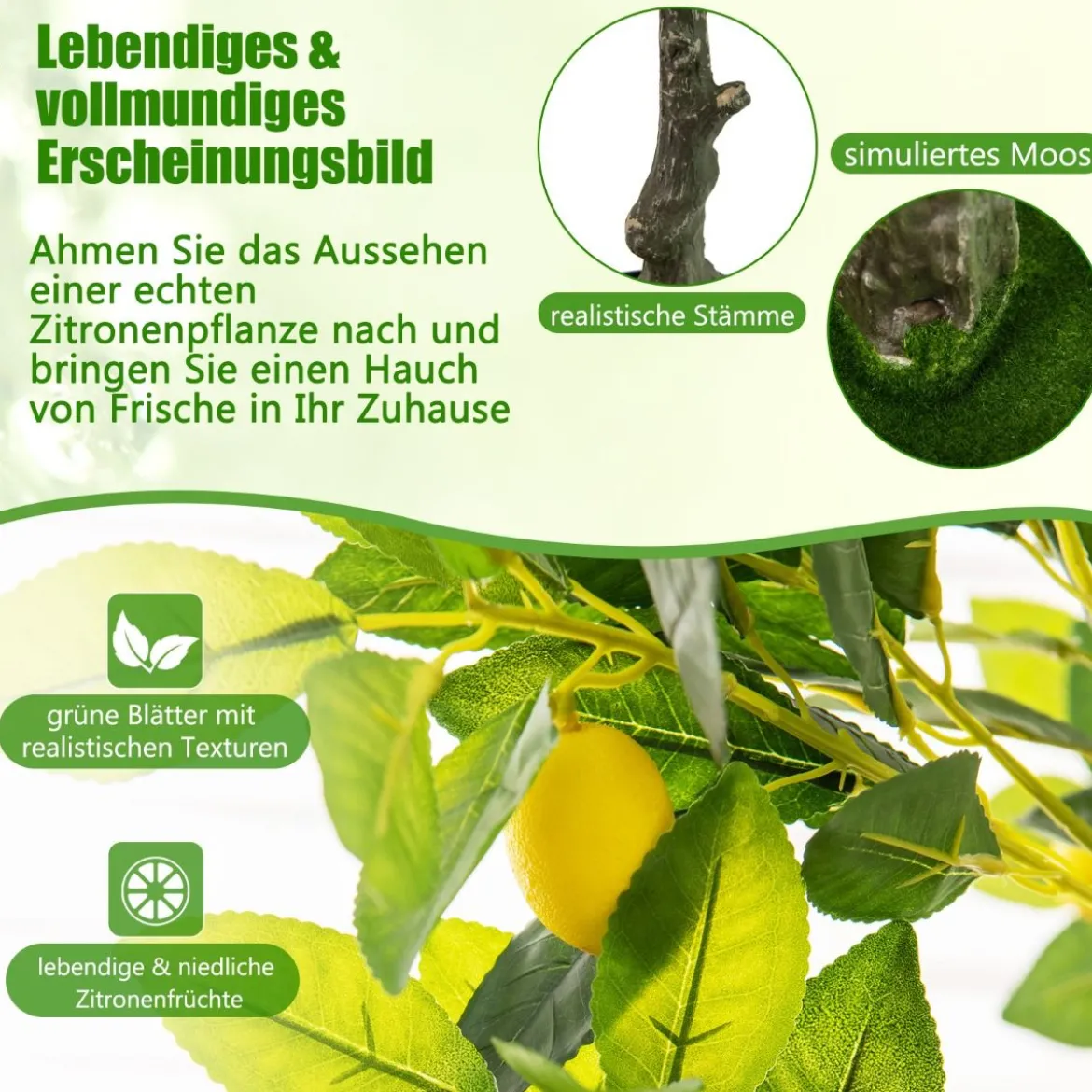 160 cm Künstlicher Zitronenbaum in realistischer Optik mit Topf & 27 Zitronen Limonenbaum Kunstpflanze