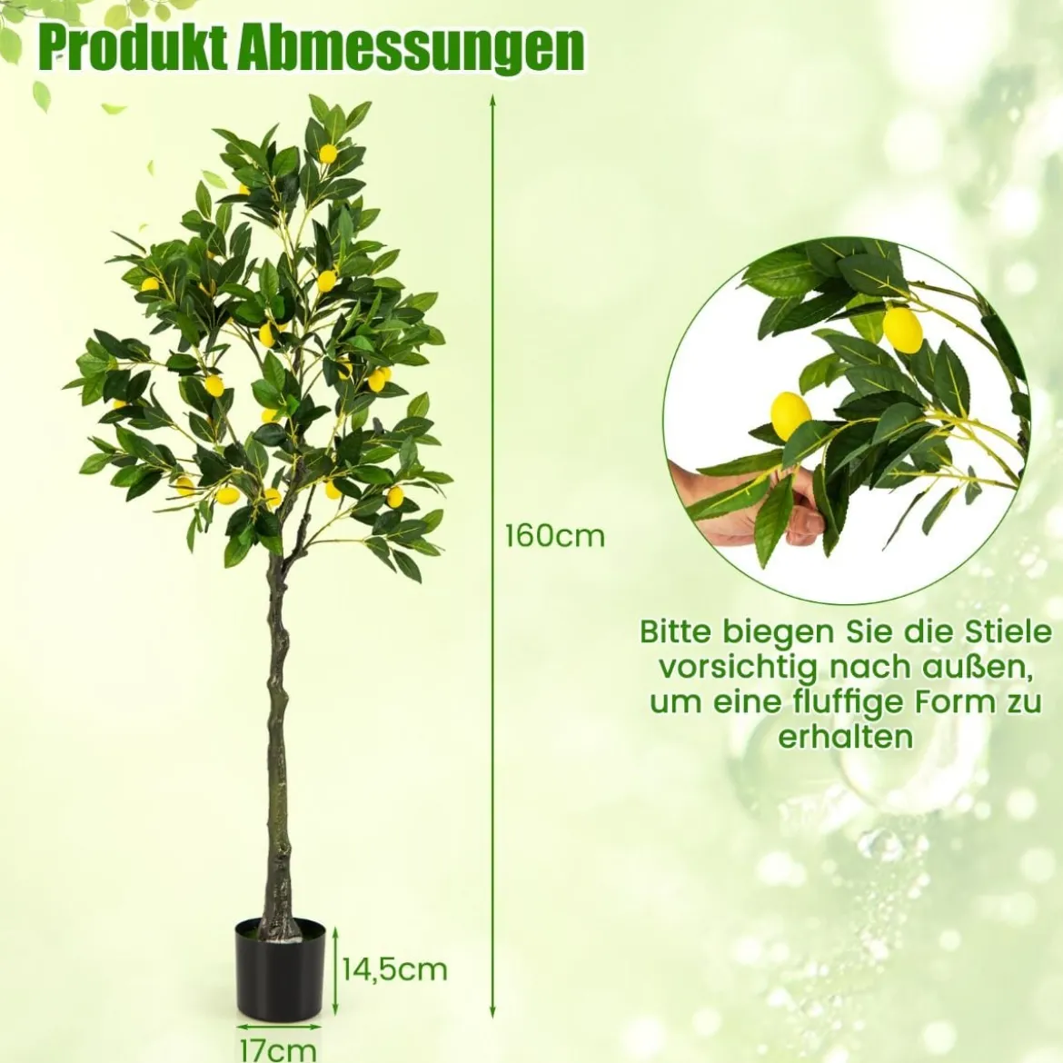 160 cm Künstlicher Zitronenbaum in realistischer Optik mit Topf & 27 Zitronen Limonenbaum Kunstpflanze