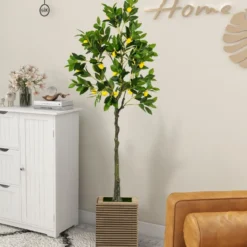 160 cm Künstlicher Zitronenbaum in realistischer Optik mit Topf & 27 Zitronen Limonenbaum Kunstpflanze