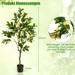 120 cm Künstlicher Zitronenbaum mit Topf & 18 Zitronen Limonenbaum Kunstpflanze Zitruspflanze