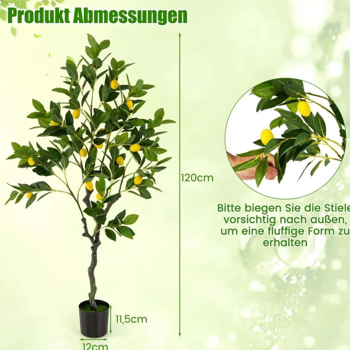 120 cm Künstlicher Zitronenbaum mit Topf & 18 Zitronen Limonenbaum Kunstpflanze Zitruspflanze