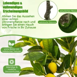 120 cm Künstlicher Zitronenbaum mit Topf & 18 Zitronen Limonenbaum Kunstpflanze Zitruspflanze