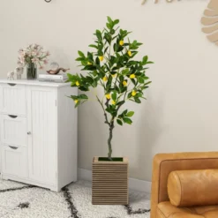 120 cm Künstlicher Zitronenbaum mit Topf & 18 Zitronen Limonenbaum Kunstpflanze Zitruspflanze