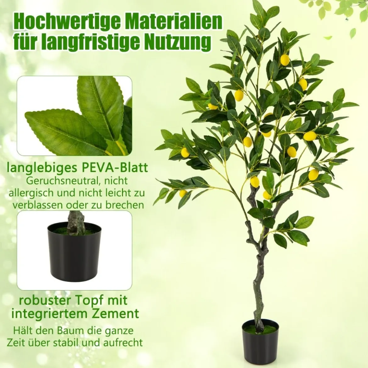 120 cm Künstlicher Zitronenbaum mit Topf & 18 Zitronen Limonenbaum Kunstpflanze Zitruspflanze