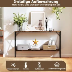 120 cm Konsolentisch Eingangstisch schmal Sofatisch mit geometrischem Metallrahmen