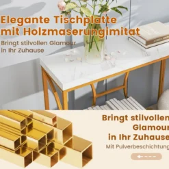 180cm Konsolentisch Eingangstisch schmal Marmor Optik Sofatisch mit geometrischem Metallrahmen
