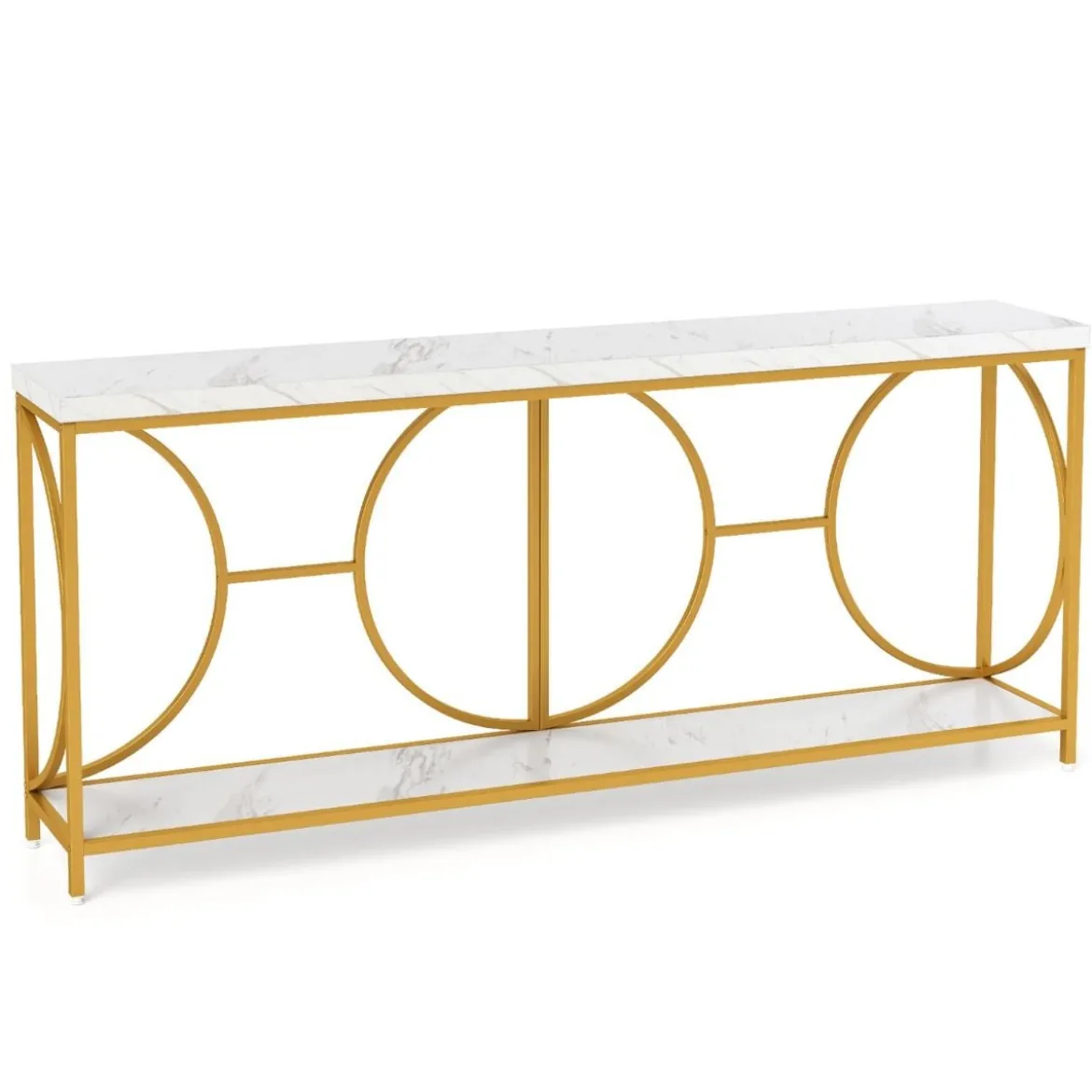 180cm Konsolentisch Eingangstisch schmal Marmor Optik Sofatisch mit geometrischem Metallrahmen