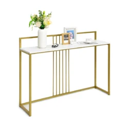 120 cm Konsolentisch mit Marmoroptik & Goldfarbenem Metallgestell Moderner Flurtisch Weiß