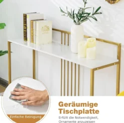 120 cm Konsolentisch mit Marmoroptik & Goldfarbenem Metallgestell Moderner Flurtisch Weiß