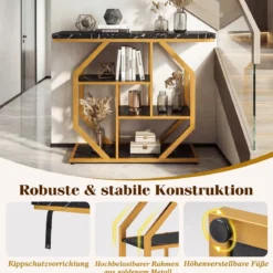 100 cm Konsolentisch 4-stufiger moderner Eingangstisch mit Ablageflächen & Kunstmarmortischplatte Schwarz
