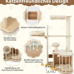 139 cm Kratzbaum aus Holz mit Höhle & Hängematte & Sisalpfosten & Kissen