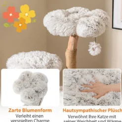 135cm Kratzbaum Holz Katzenbaum mit Katzenhöhle Plüschsitzfläche Sitzplattform & Ball Weiß